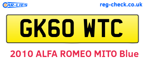 GK60WTC are the vehicle registration plates.