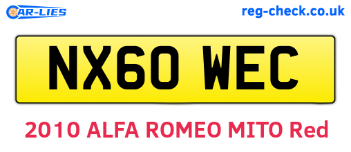 NX60WEC are the vehicle registration plates.