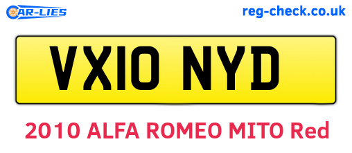 VX10NYD are the vehicle registration plates.