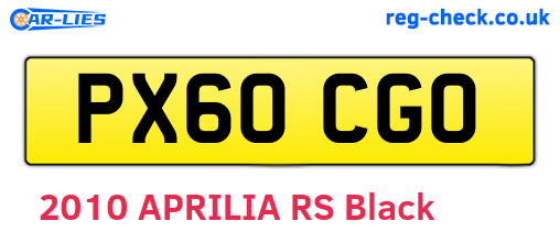 PX60CGO are the vehicle registration plates.