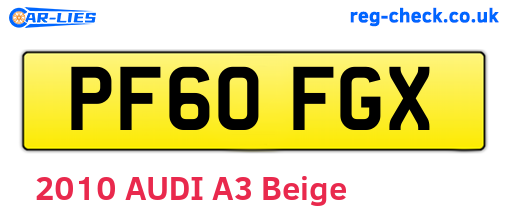 PF60FGX are the vehicle registration plates.