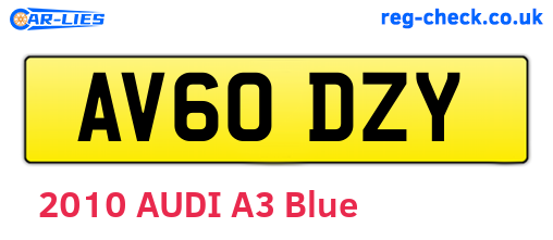 AV60DZY are the vehicle registration plates.