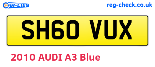 SH60VUX are the vehicle registration plates.
