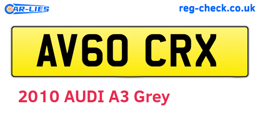 AV60CRX are the vehicle registration plates.