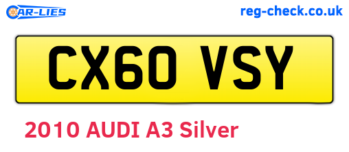 CX60VSY are the vehicle registration plates.
