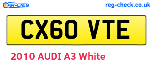 CX60VTE are the vehicle registration plates.
