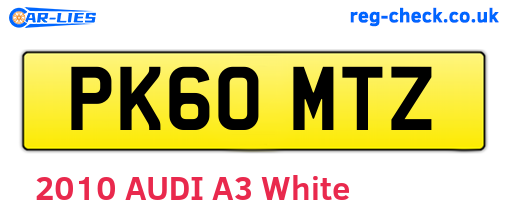 PK60MTZ are the vehicle registration plates.