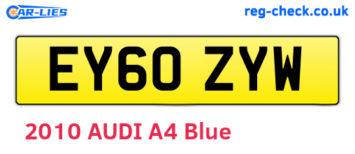 EY60ZYW are the vehicle registration plates.