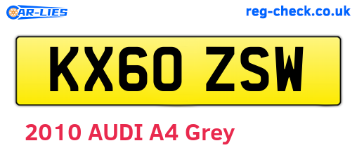 KX60ZSW are the vehicle registration plates.