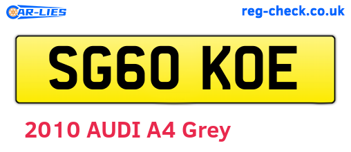 SG60KOE are the vehicle registration plates.