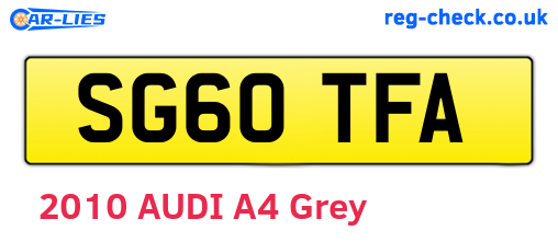 SG60TFA are the vehicle registration plates.