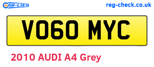VO60MYC are the vehicle registration plates.