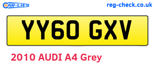 YY60GXV are the vehicle registration plates.