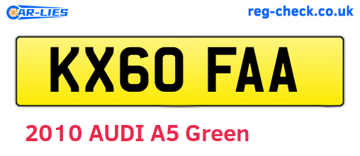 KX60FAA are the vehicle registration plates.