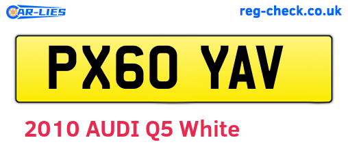 PX60YAV are the vehicle registration plates.