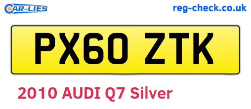 PX60ZTK are the vehicle registration plates.