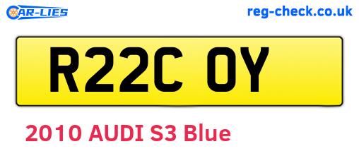 R22COY are the vehicle registration plates.