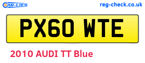 PX60WTE are the vehicle registration plates.