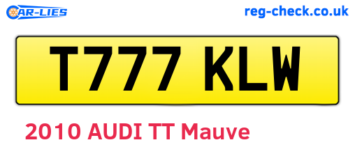 T777KLW are the vehicle registration plates.