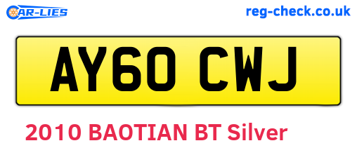 AY60CWJ are the vehicle registration plates.