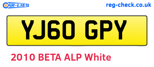 YJ60GPY are the vehicle registration plates.