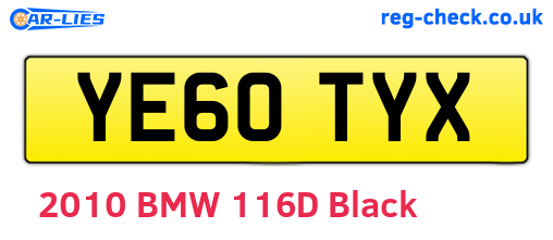 YE60TYX are the vehicle registration plates.