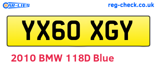 YX60XGY are the vehicle registration plates.