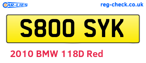 S800SYK are the vehicle registration plates.
