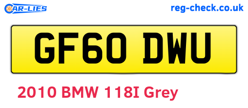 GF60DWU are the vehicle registration plates.