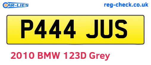 P444JUS are the vehicle registration plates.