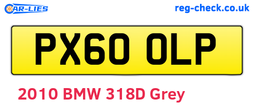PX60OLP are the vehicle registration plates.