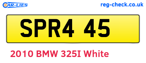 SPR445 are the vehicle registration plates.