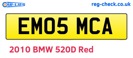EM05MCA are the vehicle registration plates.