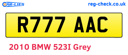 R777AAC are the vehicle registration plates.