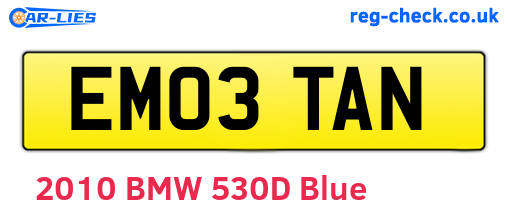 EM03TAN are the vehicle registration plates.
