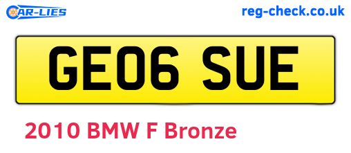 GE06SUE are the vehicle registration plates.