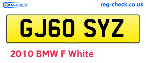 GJ60SYZ are the vehicle registration plates.
