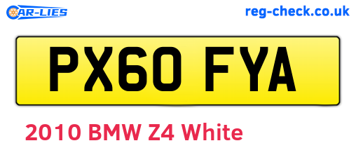 PX60FYA are the vehicle registration plates.