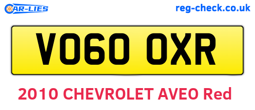VO60OXR are the vehicle registration plates.