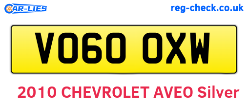 VO60OXW are the vehicle registration plates.