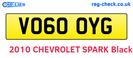 VO60OYG are the vehicle registration plates.