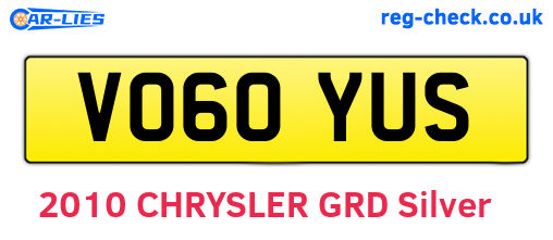 VO60YUS are the vehicle registration plates.