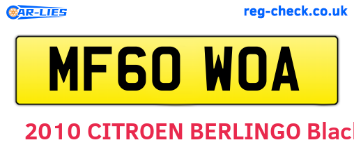MF60WOA are the vehicle registration plates.