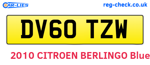 DV60TZW are the vehicle registration plates.