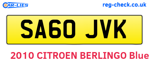 SA60JVK are the vehicle registration plates.