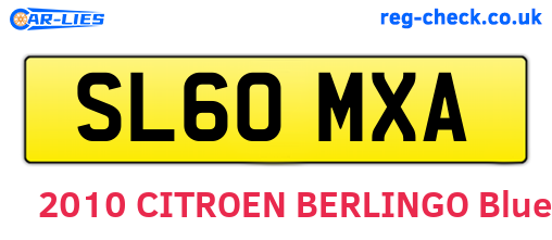 SL60MXA are the vehicle registration plates.
