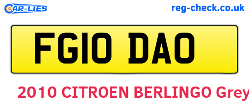 FG10DAO are the vehicle registration plates.