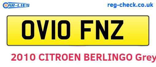 OV10FNZ are the vehicle registration plates.