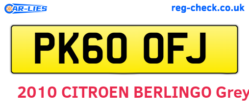 PK60OFJ are the vehicle registration plates.