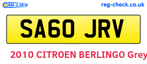 SA60JRV are the vehicle registration plates.